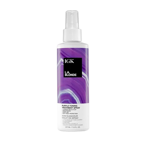 IGK LA BLONDE Purple Toning Treatment Spray | Brighten + Neutralize Brass + Heat Protectant | Vegan + Cruelty Free | 7 Oz