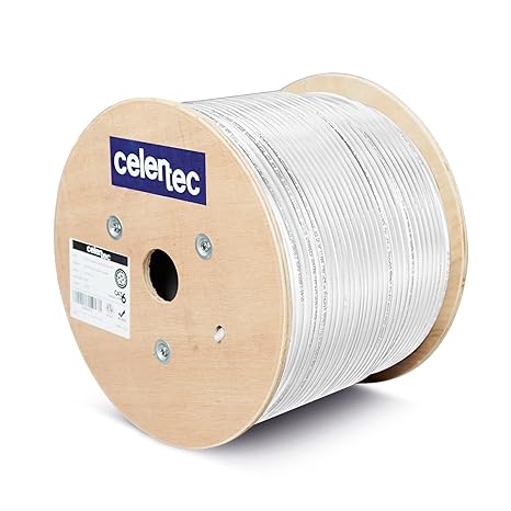 celertec CAT6 Outdoor Cable, 500ft, 23AWG Solid Bare Copper, Unshielded Twisted Pair (UTP), UV Resistant, Weatherproof, CMX, ETL Listed, 550MHz, Bulk Ethernet Cable, Wooden Spool- White
