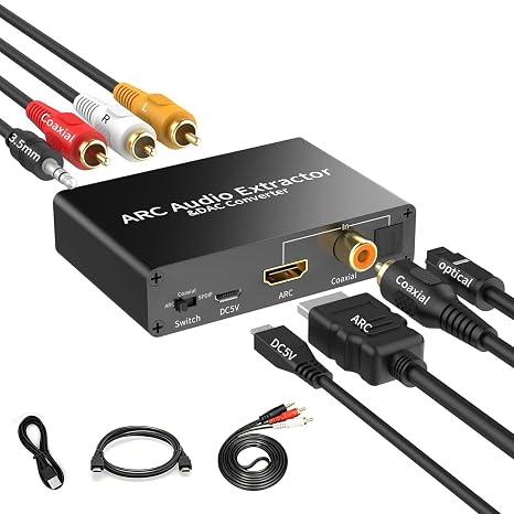 HDMI ARC Audio Extractor, Digital to Analog Audio Converter, 192KHz ARC Audio Extractor DAC Audio Converter, Optical/SPDIF Coaxial ARC to Optical/SPDIF Coaxial L/R Stereo 3.5mm RCA For TV Home Theater