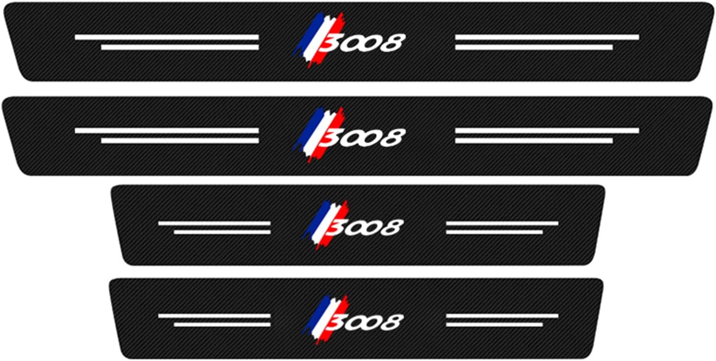 EAGLEG 4Pcs Car Door Sill Protector Strips for Peu-geot 206 207 307 308 3008 4008 5008 GT line, Carbon Fiber Automobile Threshold Kick Plate Guard Sticker Styling Decor Accessories, 3008