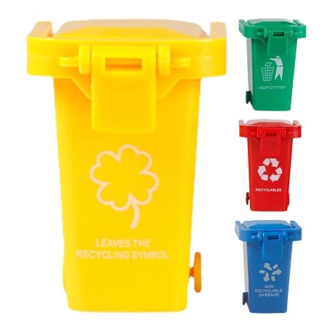 Trash Pack Toys,with Lid & Wheels Mini Recycling Bin | Portable Waste Bucket Storage for Classroom Office Table Desk, Toddler Birthday Party