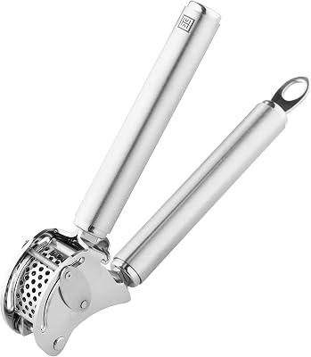 HUTCH Moda Award Winning Auto Scraping Garlic Press - 1810 Stainless Steel - Unpeeled Garlic Mincer to Mince, Press, and Crush Garlic Effortlessly - Keeping Your Fingers Clean! - Dishwasher Safe