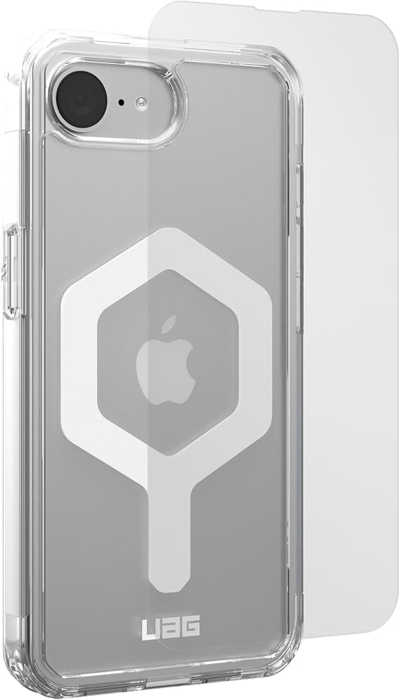 URBAN ARMOR GEAR UAG Designed for iPhone 17e/iPhone 16e Plyo MagSafe Compatible Case - Bundle with Glass Shield Screen Protector (Ice/White)