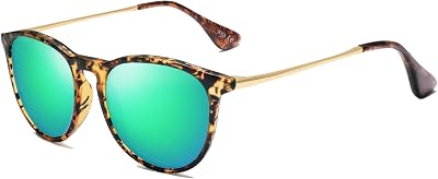 SOJOS Polarized Sunglasses for Women Men Round Classic Vintage Style TR90 SJ2091 with Matte Tortoise FrameGreenish Blue Mirrored Lens