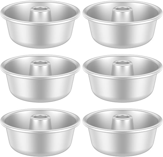 6Pcs Pound Cake Pan, Angel Food Cake Pan, Nonstick Tube Cake Pan, Stackable Pound Cake Mould Anodized Surface Angel Food Cake Pan Reusable Chiffon Cake Pan Uniform Heat Tube Pans for Oven Baking Cakes