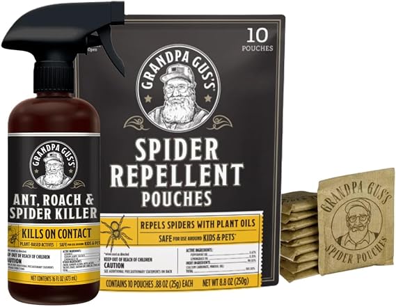 Grandpa Gus's Spider Repellent Kit, Pouches & Bug Killer Spray, 16 oz