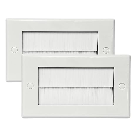 Brush Faceplate White Brushplate Wall Plate (Pack of 2, 2 Gang Double)