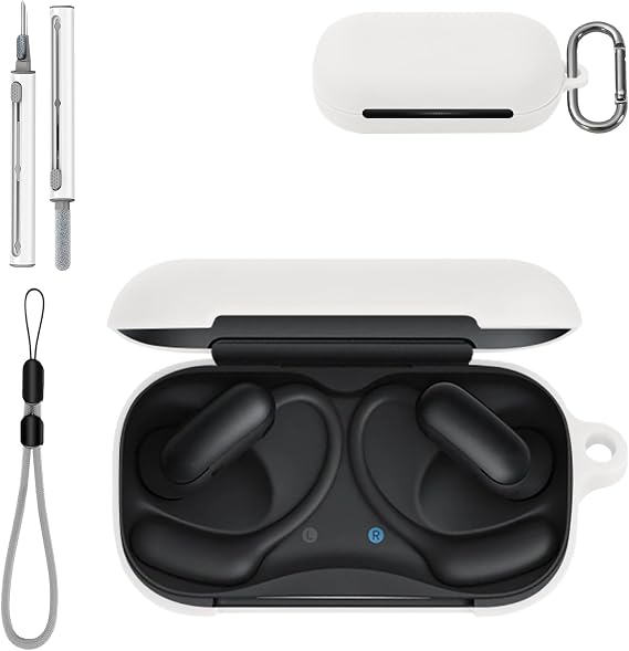Case for Anker Soundcore AeroFit 2 Pro with Cleaner Kit,Soft Skin Silicone with Keychain and Lanyard,Full Protective Case for Men and Women-White