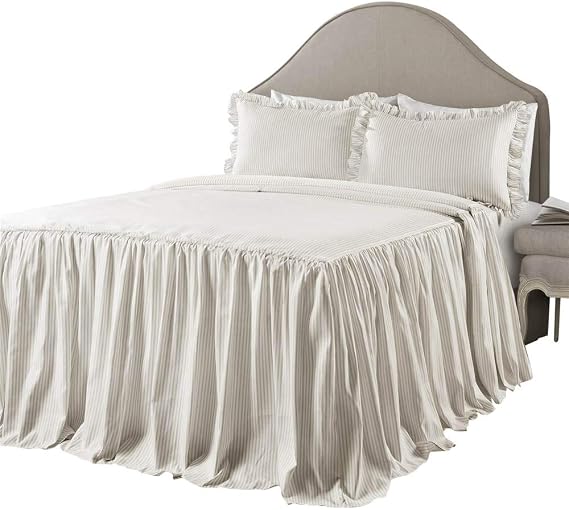Lush Decor Ticking Stripe Bedspread Twin Size 2 Piece Set Wheat - Ruffle Bedding Set Twin Bedspreads - Kids Bedding - Farmhouse & Coquette Decor