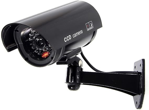 Dummy Security Camera, Fake CCTV Surveillance System (1, Black) | Fake Camera with Realistic Red Flashing Lights and Warning Sticker for Indoor Outdoor
