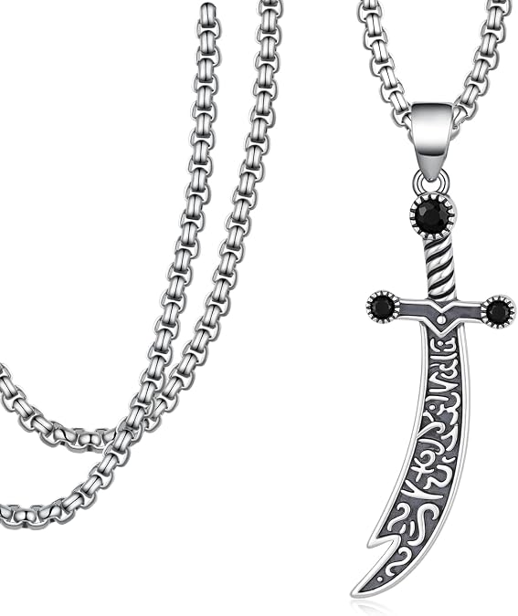 Fathers Gifts Zulfiqar Sword Necklace 925 Sterling Silver Zulfiqar Necklace for Men Jewelry Gifts for Men