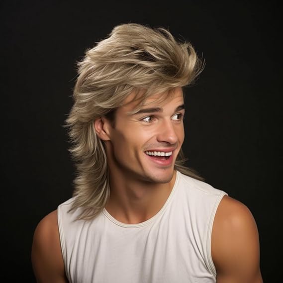 Blonde Mullet Wig for Men | Adult, Pop Rock Style, Joe Dirt Wig, 70s 80s