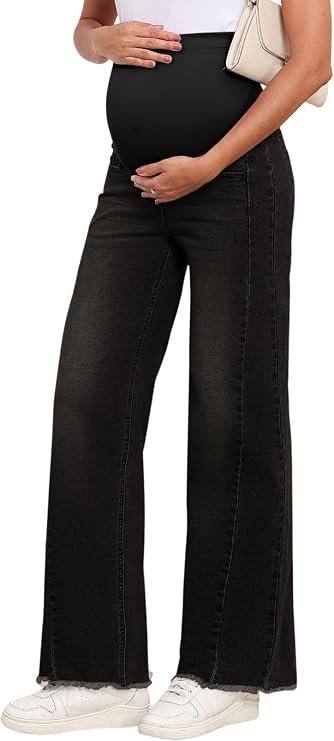 BLENCOT Women Maternity Jeans Bootcut Straight Leg Stretchy Denim Pants