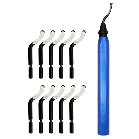 Deburring Tool Set with 10 Replacement Blades, 360° Rotating, Metal Handle Hand Deburrer for Plastic, 3D Printing, Metal, Aluminium, PVC, Steel
