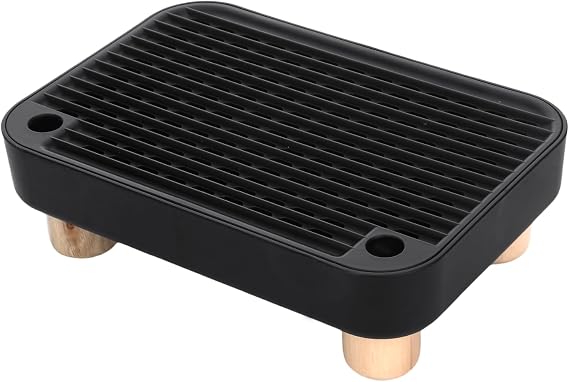 Cat Litter Box Ramp, Litter Box Step with Wooden Base, Double Layered Litter Catcher Mat with Filter Function, Pet Ramp Stool for Kitten & Elderly Cats, Non-Slip & Anti-Litter Tracking, Easy Clean