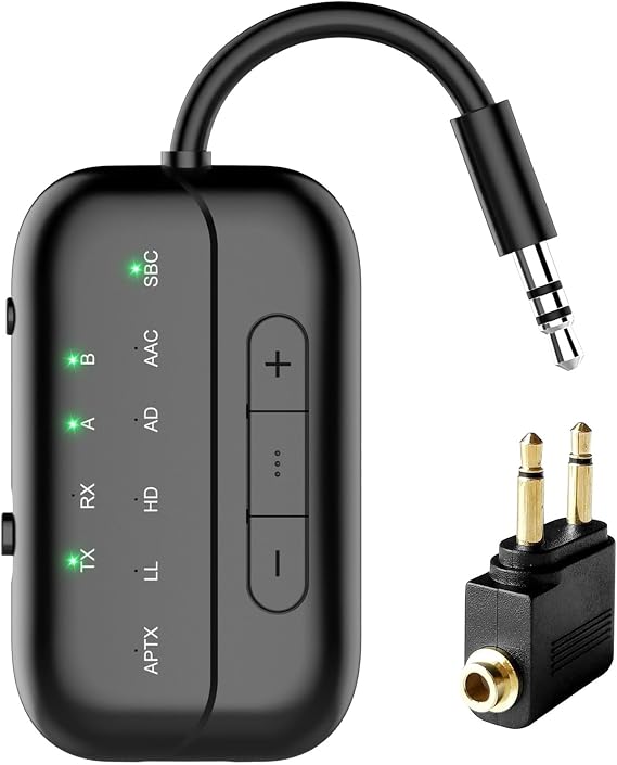 2026 Pro Bluetooth 5.4 Transmitter Receiver, Bluetooth Adapter for Airplane | Qualcomm aptX LL | 25hrs Battery | Works with 2 Headphones | Wireless Adapter for Flight/TV/Gym/PC | RX for Car/Home Stereo