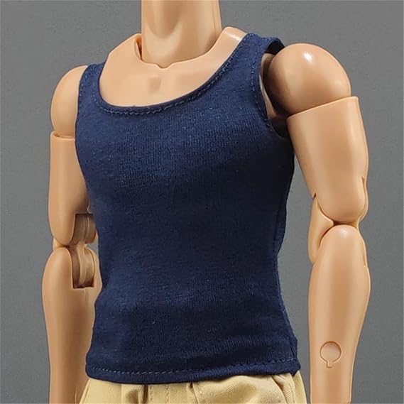 1/6 Scale Figure Soldier Tank Top (Dark Blue) | 12" Male Action Figure Body Sport T-Shirt Sleeveless Vest Clothes