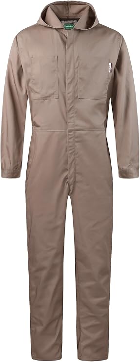 Men's Long Sleeve Zip-Front Coverall Lightweight Work Coveralls Mechanic Overall Jumpsuit with Hood
