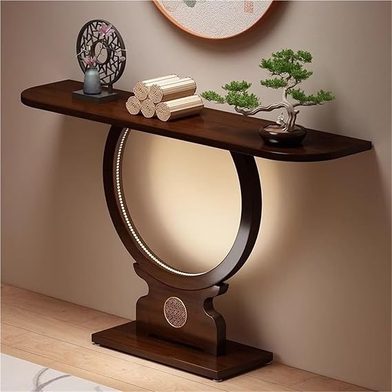 Wood Farmhouse Console Entryway Table with LED Lights, Narrow Long Console Tables Contemporary Accent Table for Living Room, Hallway, Foyer(31.5''x11''x30.7'')
