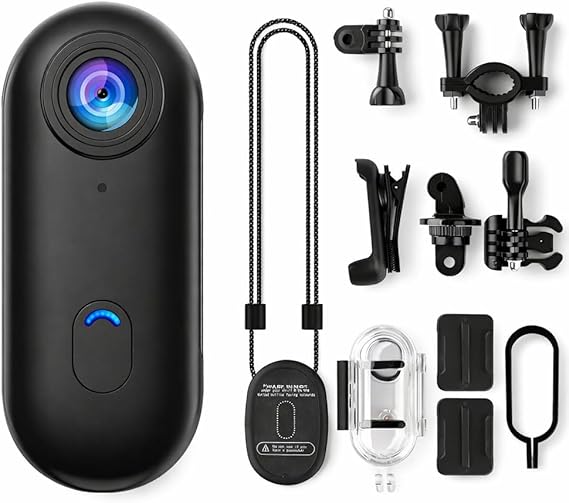 Coverzone Göğüse Takılabilir Mıknatıslı Kolyeli 1080P Mini Geniş Açı Aksiyon Kamera | Hafif ve Kompakt Tasarım | Spor, Koşu, Outdoor, Günlük Kullanım İçin POV Kayıt Kamerası- Kask Kamera (SİYAH)
