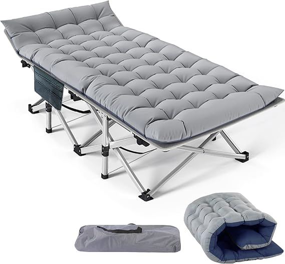 Slsy Folding Camping Cot for Adults with Mat & Carry Bag, 28in Wide, 880LBS | 28-inch wide padded cot supports up to 880 lbs. Includes a carry bag for easy transport during camping, travel & outdoor use