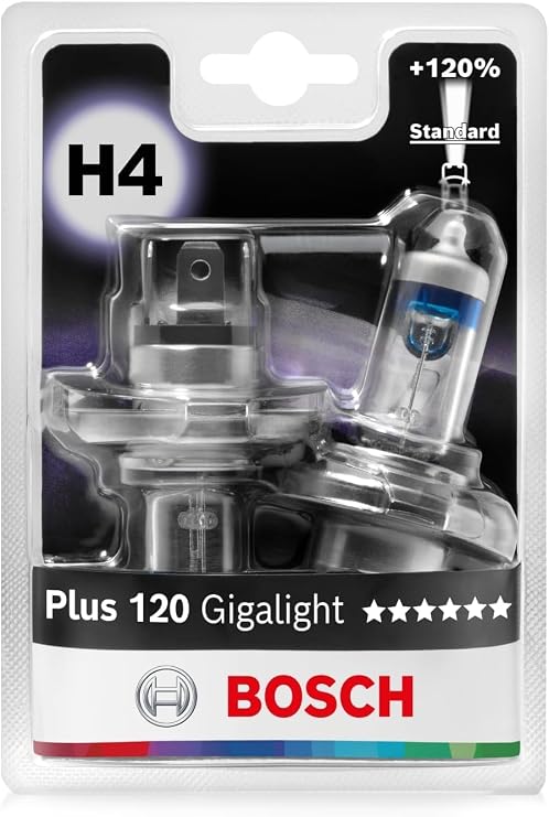 Bosch Gigalight H4 Plus + 120 More Light Headlight Bulbs 2 Pieces
