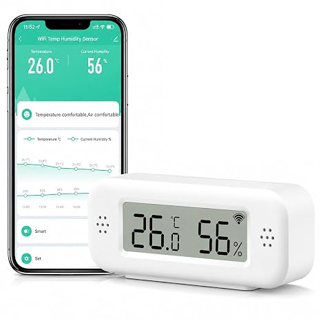 WiFi Temperature Humidity Sensor, Smart Hygrometer with App Alerts | Smart Automation, Data Storage & Remote Monitoring Track Changes, Export History, Control Connected Devices Automatically