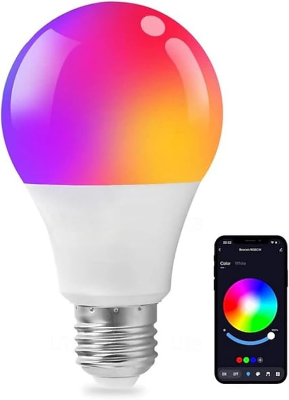 Smart WiFi LED Bulb RGB + Adjustable White, 10W, 780LM, Works with Alexa & Google, App-Controlled, E27 Base, Energy Efficient, 16M Colors, Voice Control, Long Lifespan [Energy Class E]