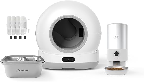 Xenon Smart Smart Automatic Cat Toilet (Without Camera) Dog Food Container (With Camera) Steel Water Spring and Filter (4 Pieces) Pet 4-Piece Pet Products Starter Set