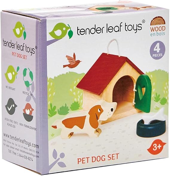 Tender Leaf Toys - Pets Sets for Doll House Accessories - Great Add-on Pet Play Set to Any Dollhouse - Encourage Creative and Imaginative Fun Play for Children 3+ (Pet Dog Set)
