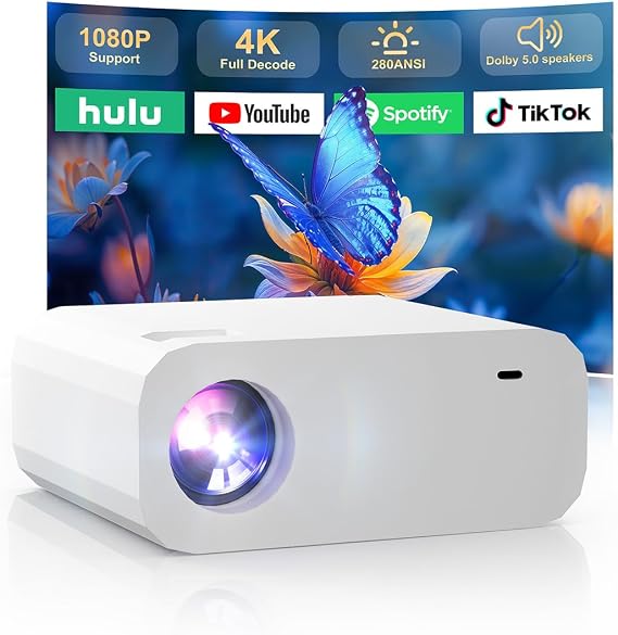 Smart Mini Projector, 1080P 4K Portable Projector with Android 13 | WiFi Bluetooth 5.2 Outdoor Movie Projector,Auto Keystone Dolby Audio, 150" Home Cinema for Bedroom Camping TV Stick