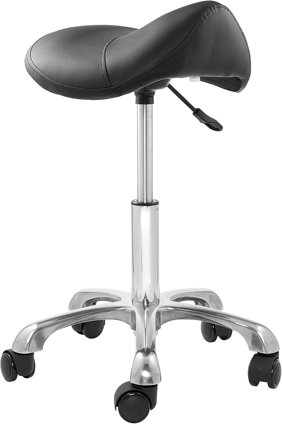 Saloniture Professional Ergonomic Saddle Stool, Black - Adjustable Hydraulic Seat, Rolling Spa Salon, Massage, and Medical Office Chair with Swivel Wheels