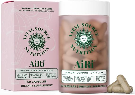 Vital Source Nutrition - AiRi - Debloat Support Capsules - Natural Digestive Blend with Enzymes & Herbal Extracts - Supports Gut Balance & Digestive Comfort - Supplements for Women - 30 Servings
