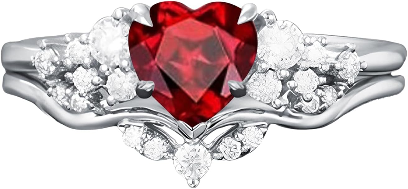 1 Carat Heart-shaped Gemstone Engagement Ring Set for Women, 10K/14K/18K Gold Cluster Rings with Diamond Vintage Bridal Wedding Promise Ring Sets Gift for Wife Mom Nana