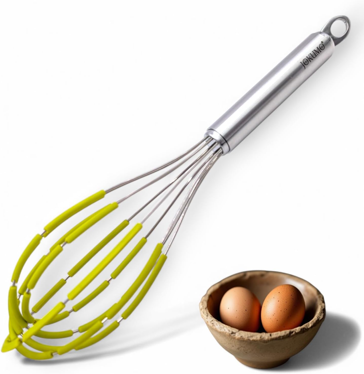 Balloon Silicone Egg Whisk with Spatula Scraper Wires, 18/10 Stainless Steel, Non-Stick Pan Safe, Ergonomic Tube Handle Perfect for Blending, Whisking, Beating and Stirring, 11 inch (Green)
