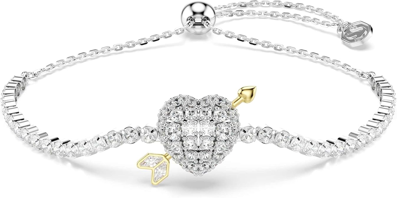 Swarovski Idyllia bracelet, Mixed cuts, Heart with arrow, White, Rhodium plated