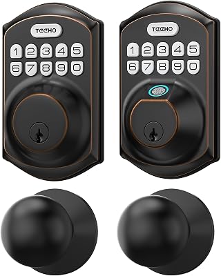 TEEHO Keyless Entry Door Lock with Handle - Electronic Keypad Deadbolt with Door Knob - Deadbolt Smart Lock for Front Door Lock Set - Auto Lock - Easy Installation