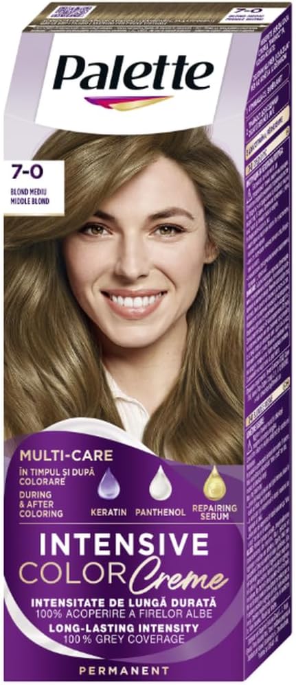 Schwarzkopf Palette Intensive Colour Cream Permanent Hair Dye - Shade 7-0 (N6) Medium Blonde - 100% Grey Coverage, Long-Lasting Radiance, Triple Care Formula