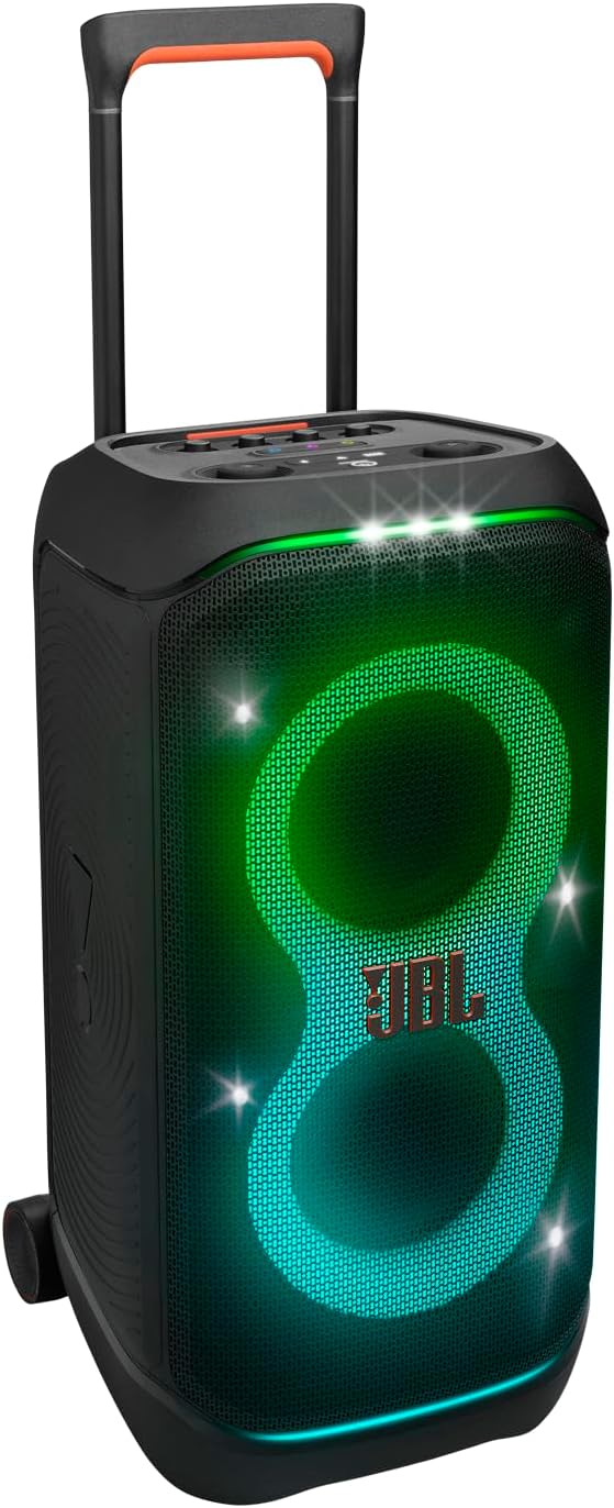 JBL PartyBox Stage 320 - Portable Party Speaker with Telescopic Handle and Large Heavy Duty Wheels, Powerful Pro Sound, Futuristic Light Show, Up to 18 Hours Playing Time
