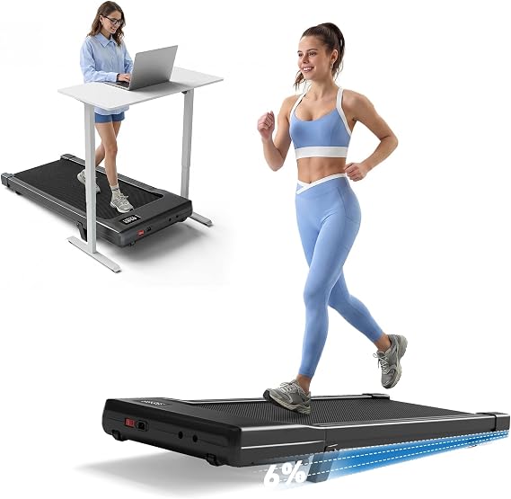 Walking Pad 2 in 1 Under Desk Treadmill, 2.5HP Low Noise Walking Pad Running Jogging Machine with Remote Control for Home Office, Lightweight Portable Desk Treadmill with Wheels & Free Installation