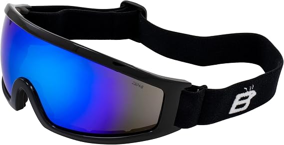 Birdz Eyewear Robin Sport Skydiving Snowboarding Motorcycle Riding Goggles Black Frame with Blue Mirror Lens
