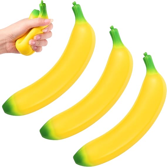 3 PCS Banana Squishy, Sensory Banana Squeeze Gadget, Three-Piece Set for Stress Relief & Improved Concentration at Work, Portable Relaxation Tool for Desk Decoration and Anxiety Management