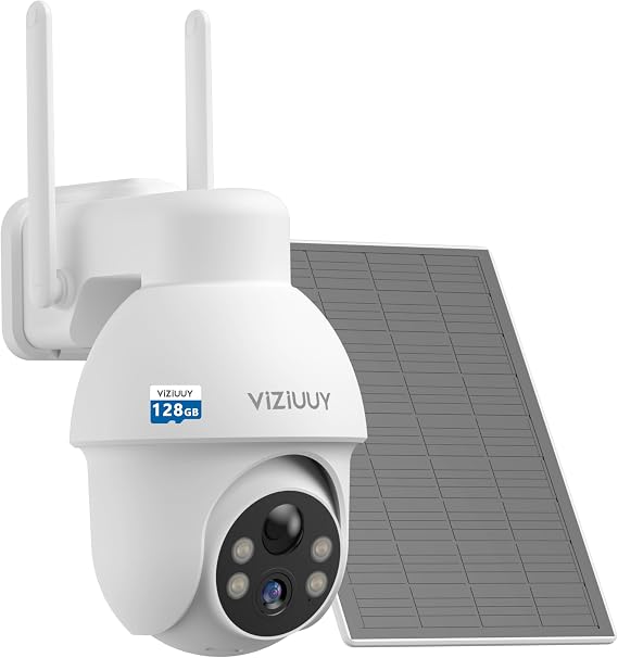 VIZIUUY Solar Security Cameras Wireless Outdoor,5MP Security Cameras Wireless Outdoor with 128GB SD Card