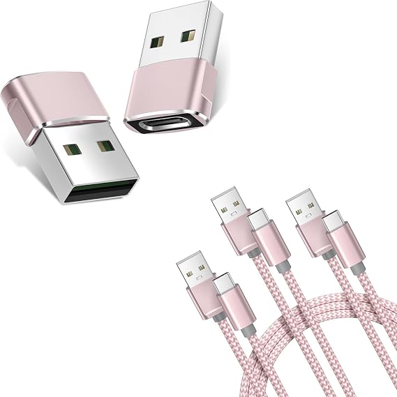 Basesailor USB to USB C Adapter 2Pack with Type C Charger Cable 3-Pack 3.3/6.6/10FT for iPhone 15 Pro Max,Samsung Galaxy Tab S9 A21 A51 A52 A53 A54 A70 A72 A73 A42 A34 A33 A14 A12 A22,S24 S23 S22 Ultr