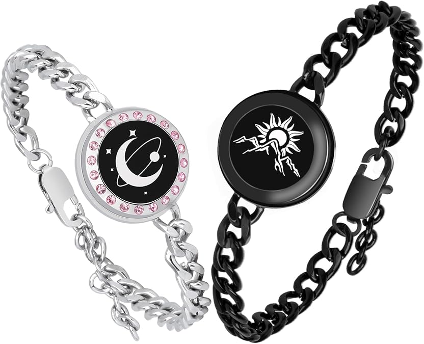 Long Distance Touch Bracelets, Vibration & Light up Remote Smart Matching Couples Bracelet for Couple Long Distance Relationship Jewelry Set