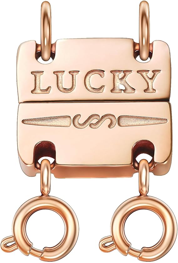 OHINGLT Lucky Necklace Layering Clasp, Extra Strong Magnetic Necklace Clasp | Necklace Separator for Layering, Rose Gold Plated Multiple Necklace Clasps for Layered Look, Stack Clasp for Women