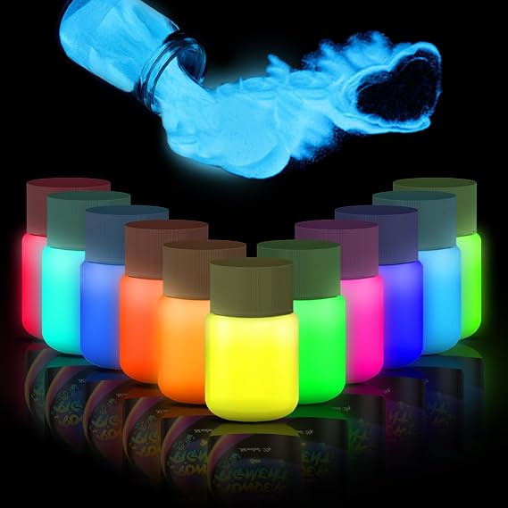 Glow in The Dark Pigment Powder, 12 Colors Luminous Powder Set for Epoxy Resin, Fine Arts, DIY Crafts, New Art, Halloween, Party - 20g Each, 240g Total, Safe and Long Lasting