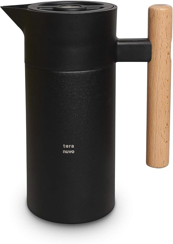 Teranuvo Stainless Steel Pitcher 1200ml / 40 oz | Press Button Lid For Easy Pouring, Double Walled, Vacuum Insulation, 6 Hours Heat / 24 Hours Cold Retention