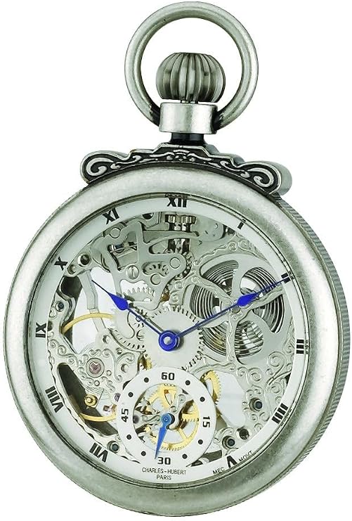Charles-Hubert, Paris 3869-S Classic Collection Antiqued Finish Open Face Mechanical Pocket Watch