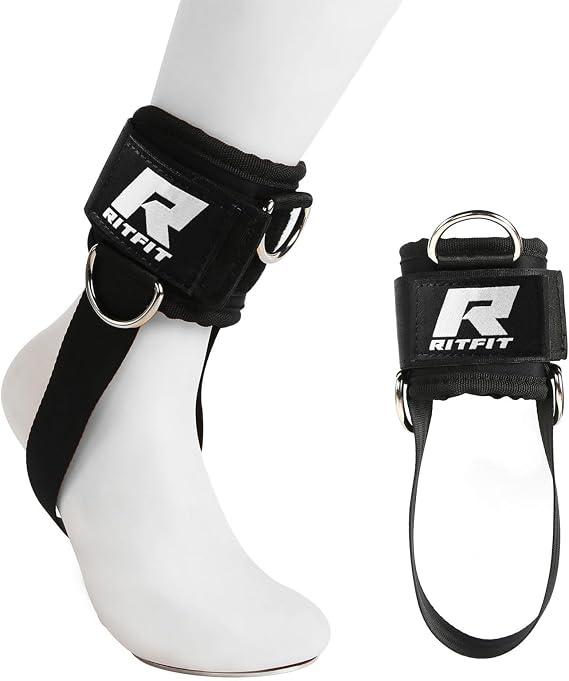 RitFit Kickback Ankle Straps Padded Ankle Strap for Cable Machine,Strong Hook and Loop,Reinforced 3 D-Ring, Adjustable Comfort fit Neoprene - Premium Ankle Cuffs to Enhance Abs, Glute & Leg Workouts | Padded Neoprene, Extra Under-Foot Strap, Hook & Loop, Glute Kickbacks Leg Extensions Curls, Adjustable Fit